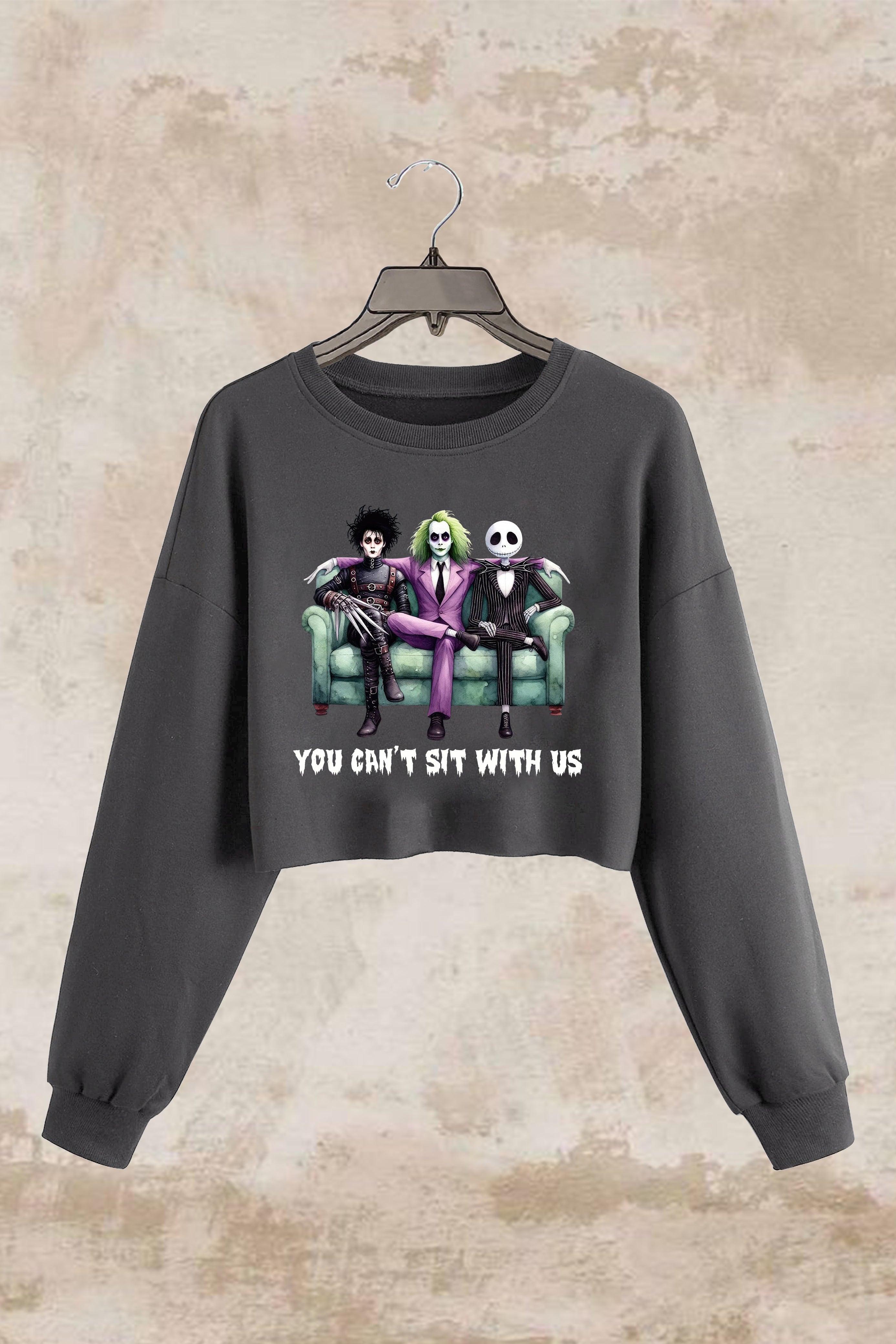 You Can't Sit With Us Scary Halloween Horror Friends Crop Sweatshirt For Women